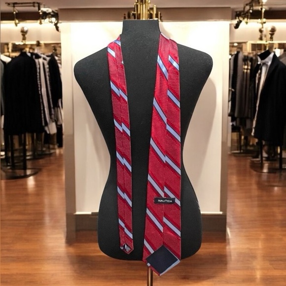 Nautica Men’s Ties Set of 2 Repp Necktie 100% Silk Red Striped Diamond L 57-58” - Picture 2 of 7